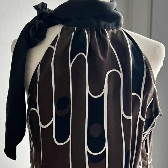 Zara Basic Pure Silk Cocoa & Black Abstract Tie-Neck Halter Blouse – US L - Picture 8 of 11